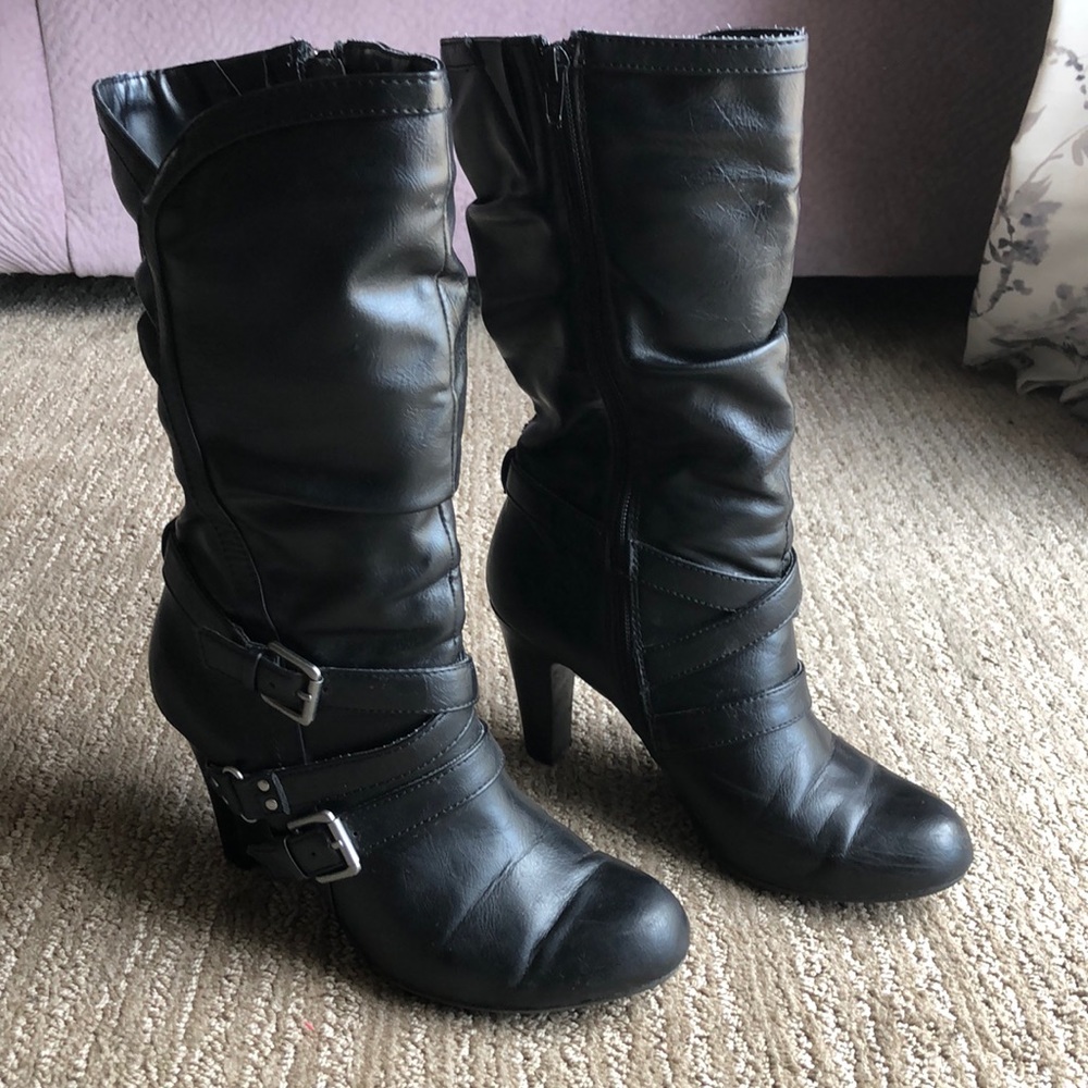Black mid calf boots, size 7.5